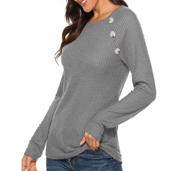 NWT Slate Gray Waffle Knit Button Shoulder Henley. - Picture 2 of 6